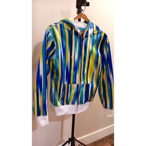 Rare Large Vintage 2010 Powder Room Hoodie Mens Full Zip Sweater Stripes - Picture 1 of 12